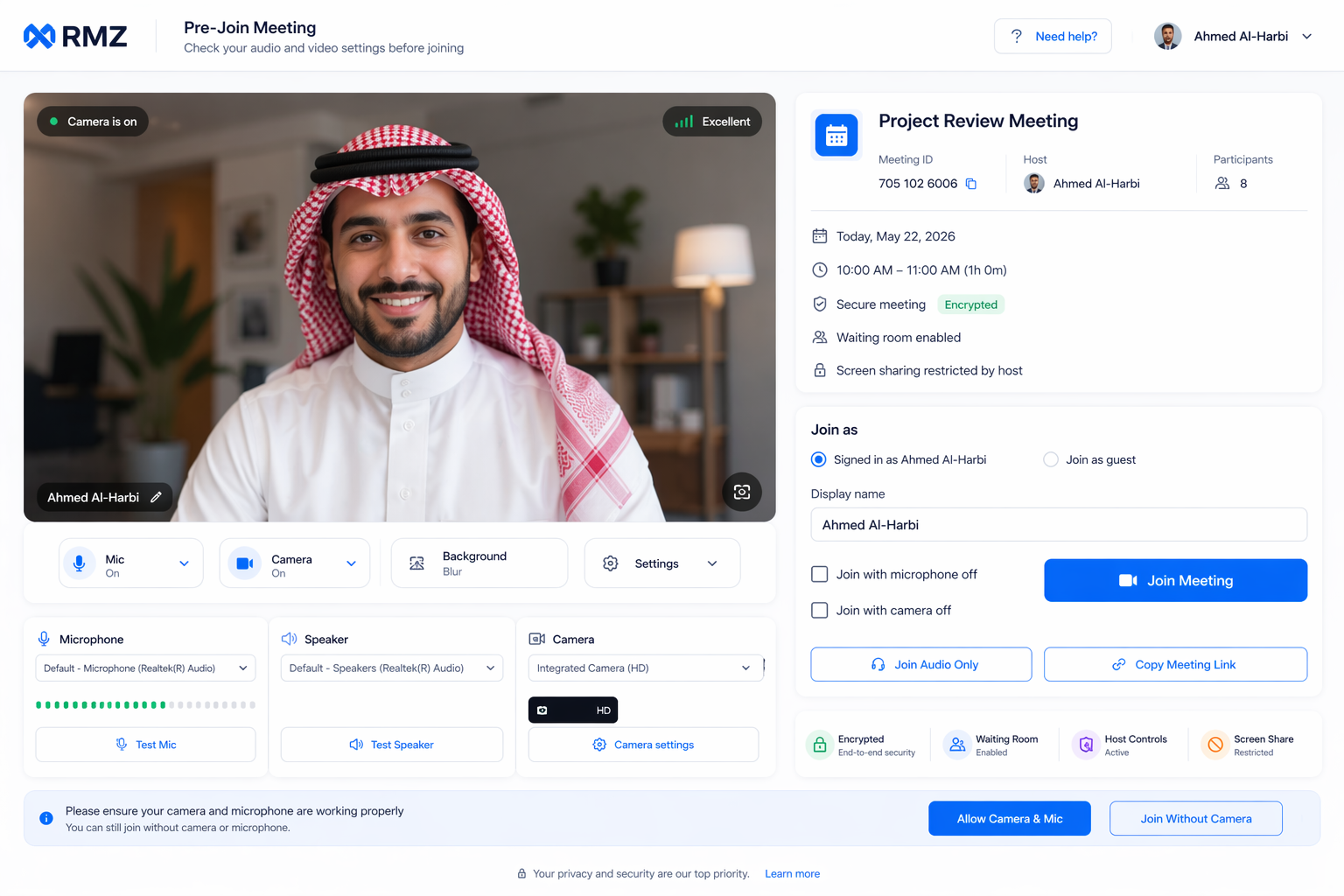 A smart, secure Pre-Join screen